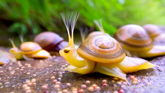 Transparent Rainbow Snail Family Lays Eggs by Riverbank – AI Generated Video | Hailuo AI