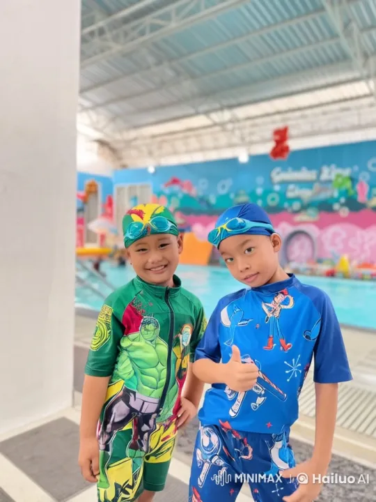 Boys in Swimwear Engage in Playful Kung Fu Duel – AI Generated Video | Hailuo AI