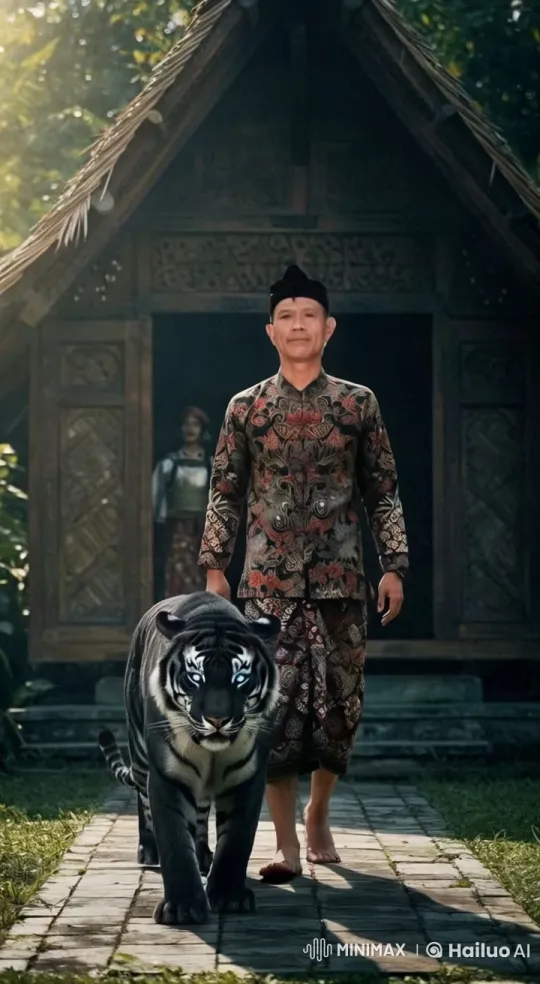 Traditional Harmony: Person Walks with Majestic Tiger – AI Generated Video | Hailuo AI