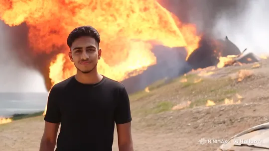 Confident Protagonist Walks Through Explosion – AI Generated Video | Hailuo AI