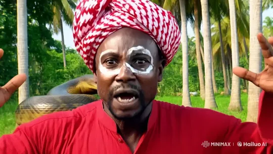 Traditional Man Reacts to a Gliding Snake in Lush Jungle – AI Generated Video | Hailuo AI
