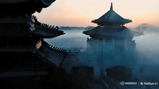 Chinese Temple Dawn: Time-Lapse of Serenity – AI Generated Video | Hailuo AI