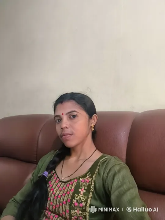 Woman in Green Embroidered Outfit on Leather Couch – AI Generated Video | Hailuo AI