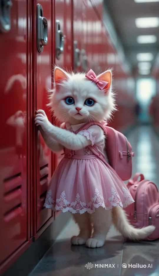 Anthropomorphic Kittens Argue in School Hallway – AI Generated Video | Hailuo AI
