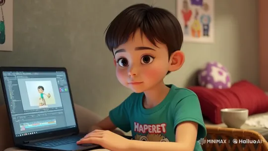 Creative Boy Focused on Animation Project – AI Generated Video | Hailuo AI
