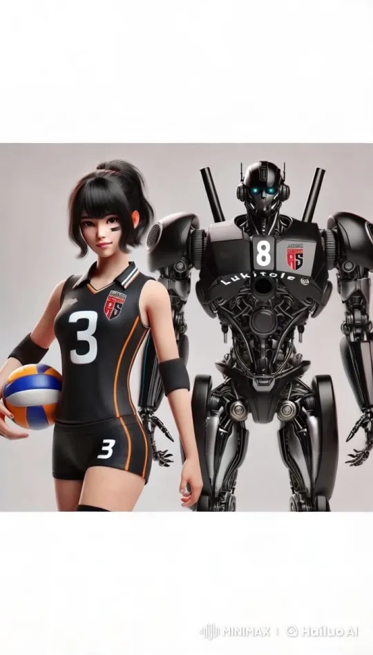 Futuristic Volleyball Duo: Player and Robot Companion – AI Generated Video | Hailuo AI