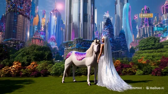 Futuristic Megapolis with Ethereal Unicorn and Towering Skyscrapers – AI Generated Video | Hailuo AI