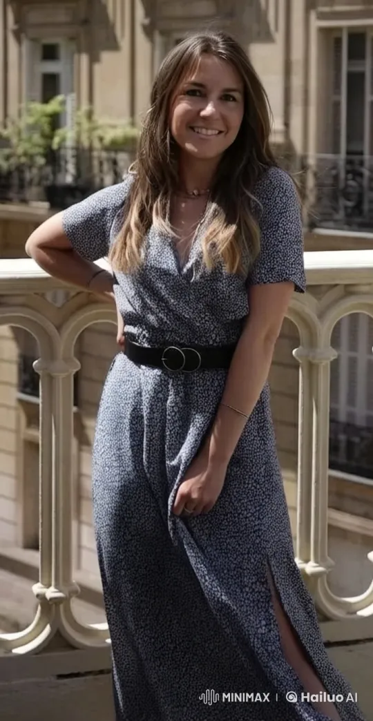 Young Woman in Floral Dress on Balcony – AI Generated Video | Hailuo AI