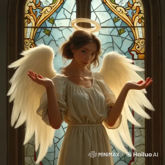 Angel Expresses Apology in Peaceful Stained Glass Setting – AI Generated Video | Hailuo AI