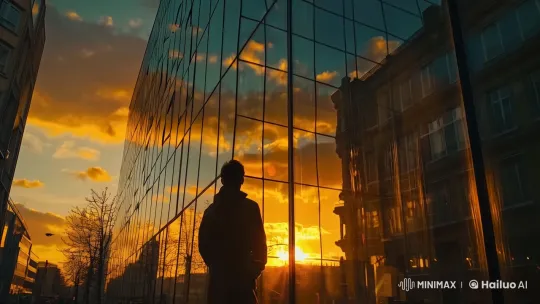 Architectural Harmony: Nature's Sunset Reflection – AI Generated Video | Hailuo AI