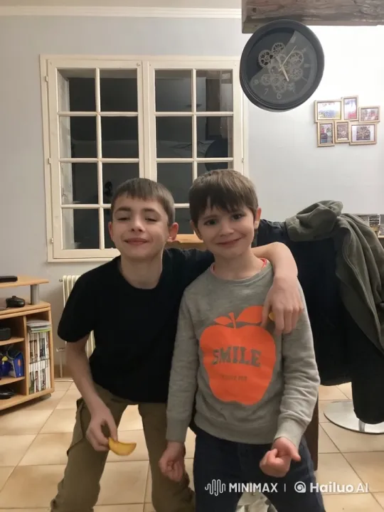 Affectionate Children in Cozy Living Room – AI Generated Video | Hailuo AI