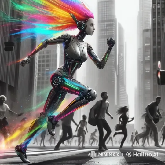 Futuristic Robot Sprinting Through a Dynamic Cityscape – AI Generated Video | Hailuo AI