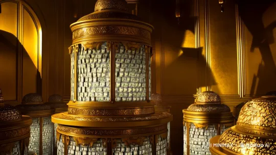 Opulent Vault Showcases Pent of Desire Amidst Wealth – AI Generated Video | Hailuo AI