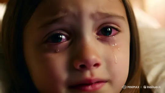 Intimate Close-Up of Tearful Eyes on Bed – AI Generated Video | Hailuo AI