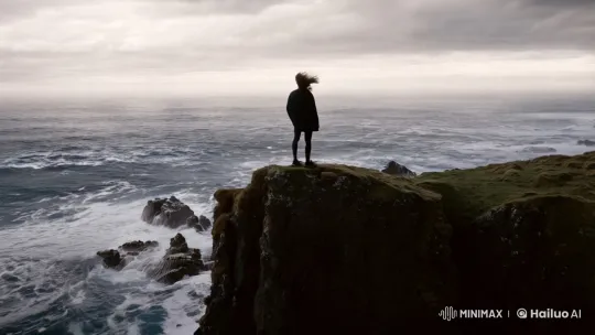 Isolated Figure Confronts Stormy Ocean's Majesty – AI Generated Video | Hailuo AI