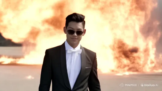 Confident Man Walks Through Explosion in Slow Motion – AI Generated Video | Hailuo AI