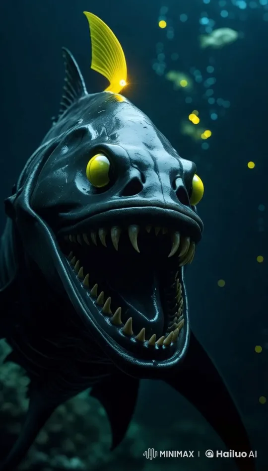 Black Seadevil's Bioluminescent Hunt in the Deep Ocean – AI Generated Video | Hailuo AI