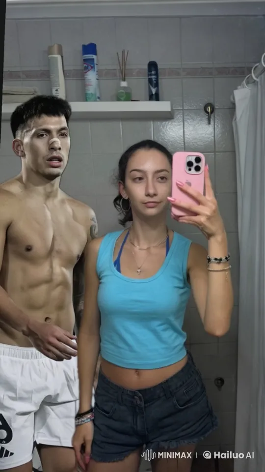 Affectionate Couple Takes Selfie in Cozy Bathroom Setting – AI Generated Video | Hailuo AI