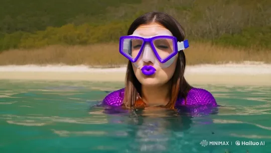 Mermaid Girl Kisses with Purple Scuba Gear – AI Generated Video | Hailuo AI