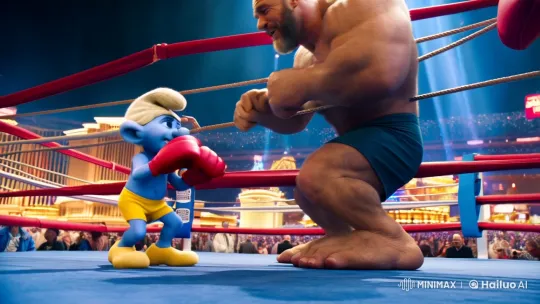 Smurf and Goliath Dance in Vibrant Las Vegas Boxing Ring – AI Generated Video | Hailuo AI