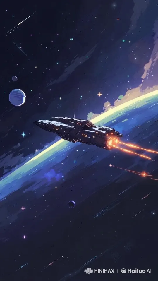 Pixel Art: Isolated Spaceship's Infinite Cosmic Voyage – AI Generated Video | Hailuo AI