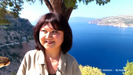 Woman Connects with Deer in Serene Greek Landscape – AI Generated Video | Hailuo AI