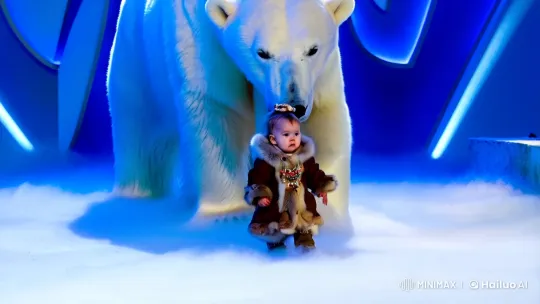 Inuit Baby and Polar Bear Walk in Dreamlike Scene – AI Generated Video | Hailuo AI