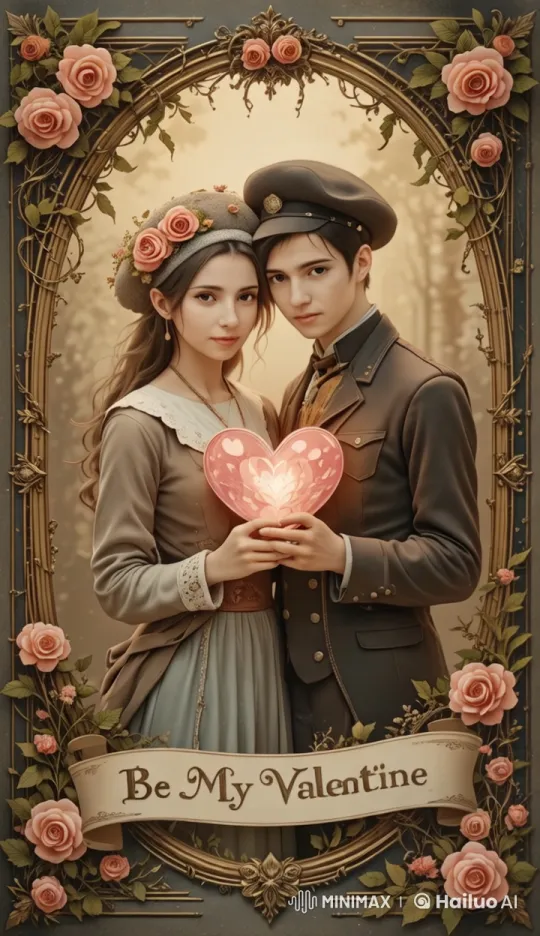 Vintage Couple's Romantic Kiss in Animated Rose-Adorned Scene – AI Generated Video | Hailuo AI