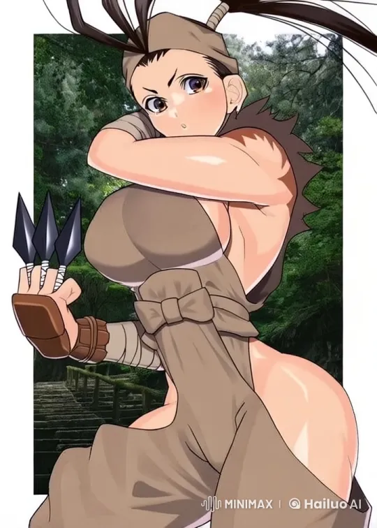 Sexy Female Ninja in Live2D Pose with Kunai Knives – AI Generated Video | Hailuo AI