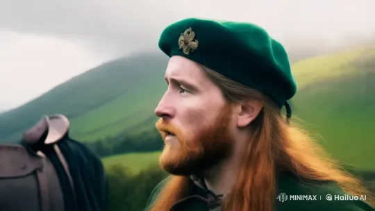 Red-haired Man Sings Irish Rebel Song in Scenic Hills – AI Generated Video | Hailuo AI