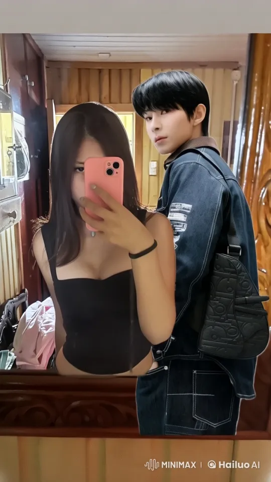 Affectionate Couple Captures Intimate Selfie in Cozy Wooden Room – AI Generated Video | Hailuo AI