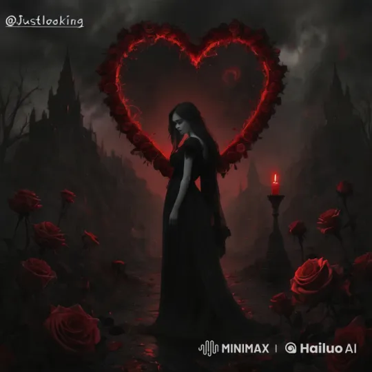 Mysterious Woman Attracted to Enchanted Heart in Dark Rose Garden – AI Generated Video | Hailuo AI