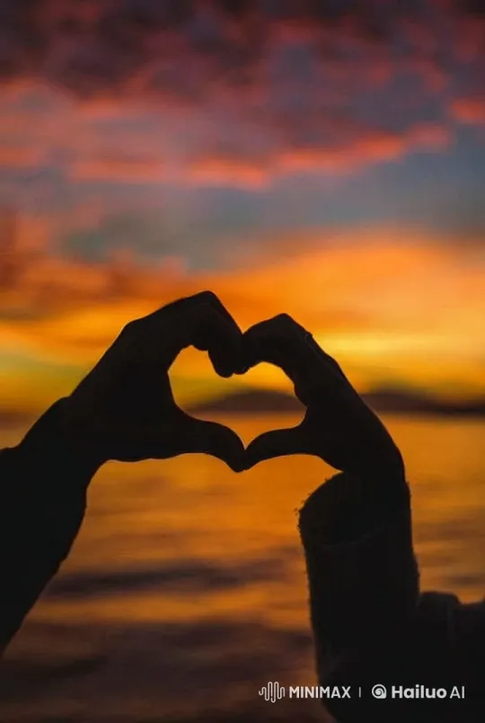 Hands Form Heart in Sunset's Romantic Glow – AI Generated Video | Hailuo AI