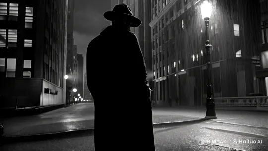 Noir Detective Examines Glove at Rainy Crime Scene – AI Generated Video | Hailuo AI