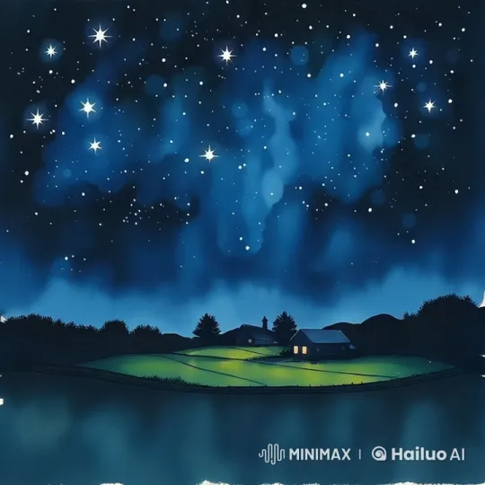 Nighttime Countryside: Twinkling Stars and Serene Houses – AI Generated Video | Hailuo AI