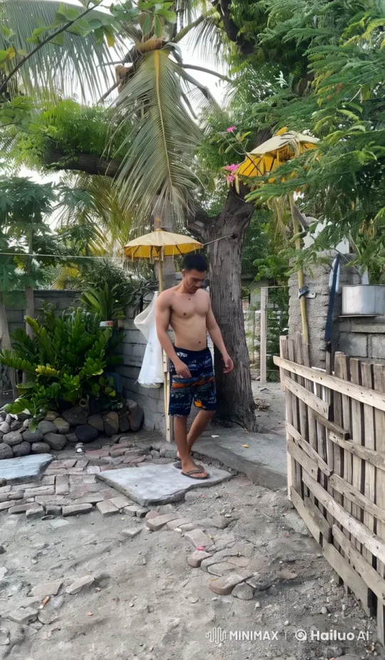 Shirtless Man Discusses Casually in Lush Outdoor Setting – AI Generated Video | Hailuo AI