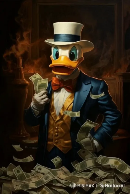 Elegant Donald Duck in Live2D Monologue with Money – AI Generated Video | Hailuo AI