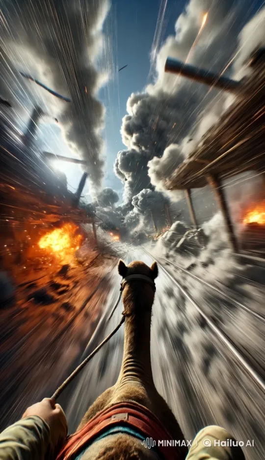 Camel Ride Through a War-Torn Landscape – AI Generated Video | Hailuo AI