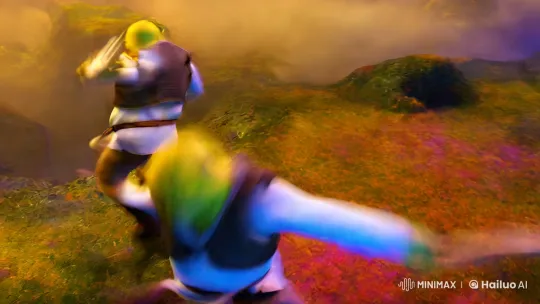 Shrek Versions Battle in Surreal, Cinematic Fight Scene – AI Generated Video | Hailuo AI