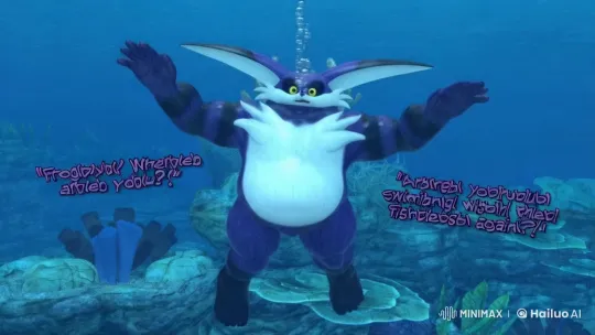 Purple Creature Searches for Froggy Underwater – AI Generated Video | Hailuo AI