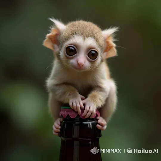Sad Monkey Clings to Bottle in Blurred Green Setting – AI Generated Video | Hailuo AI