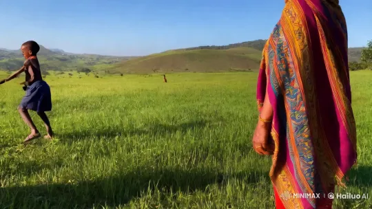 Mother and Sons in Sunlit Meadow Celebration – AI Generated Video | Hailuo AI