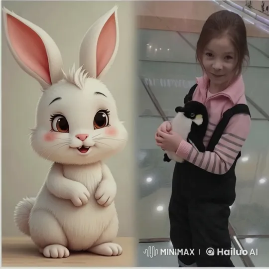Cute Bunny and Girl Share Animated Hug in Live2D Video – AI Generated Video | Hailuo AI
