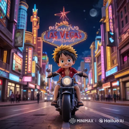 Vibrant Las Vegas Nightlife on Motorcycle – AI Generated Video | Hailuo AI