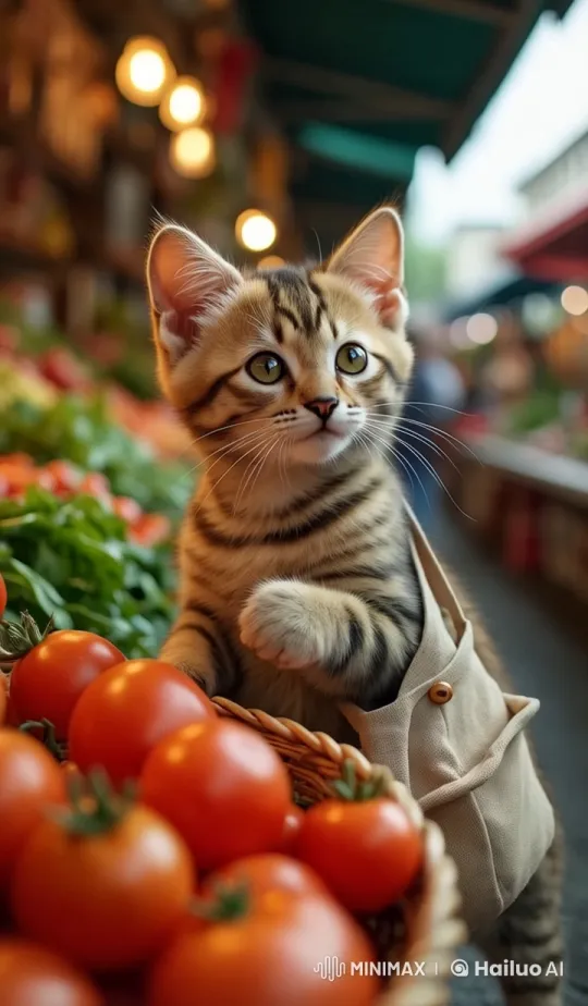 Curious Kitten Explores Bustling Market in Live2D Animation – AI Generated Video | Hailuo AI