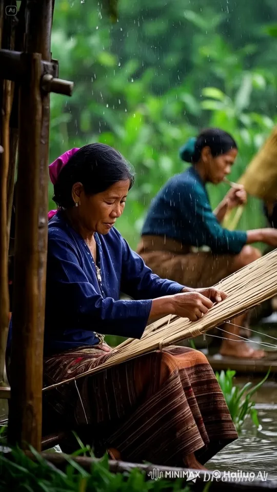 Baduy Women Weaving Cloth in Rainy Season Hut – AI Generated Video | Hailuo AI