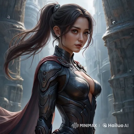 Futuristic Heroine in High-Tech Armor Before Ancient Structures – AI Generated Video | Hailuo AI