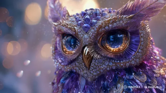 Opulent Owl Sculpture Showcases Luxurious Gemstone Craftsmanship – AI Generated Video | Hailuo AI
