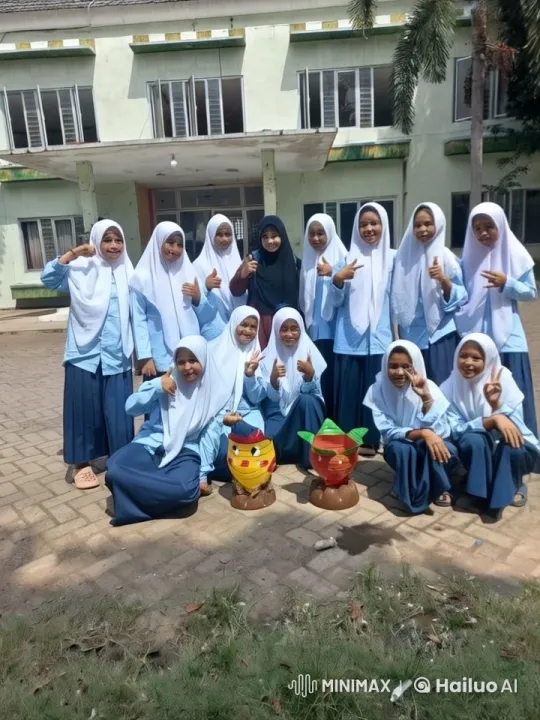 Cheerful Students Posed with Peace Signs in Front of School – AI Generated Video | Hailuo AI