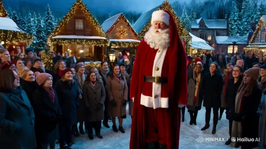 Santa's Secret: Emma Watson Revealed in Winter Market Drama – AI Generated Video | Hailuo AI